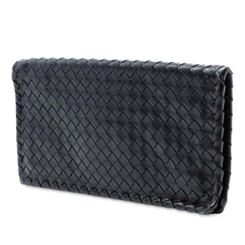 Bottega Veneta Nappa Intrecciato Turn Lock Clutch Black Leather Good condition - Back View