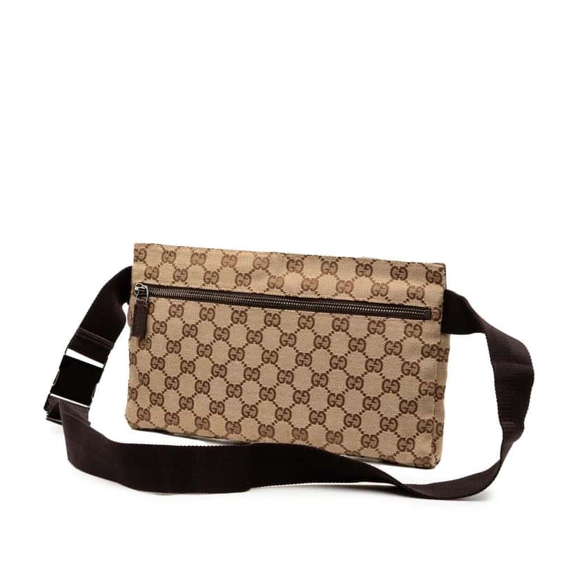 Gucci GG Canvas Double Pocket Belt Bag Brown Canvas Good condition - Back View