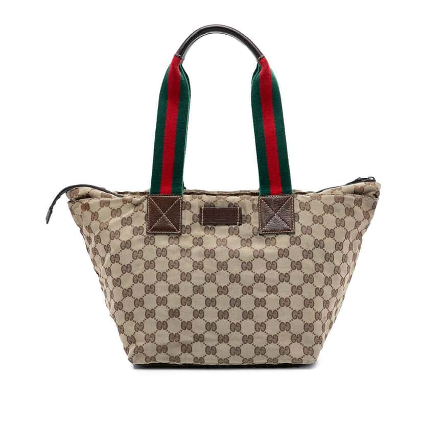 Gucci GG Canvas Web Tote Brown Canvas Good condition - Front View