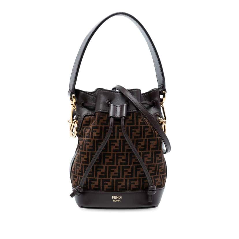 Fendi Mini Zucca Suede Mon Tresor Bucket Bag Brown Leather Good condition - Front View