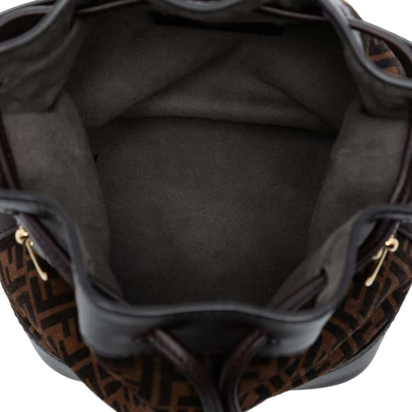Fendi Mini Zucca Suede Mon Tresor Bucket Bag Brown Leather Good condition - Model View