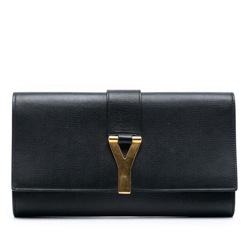 Saint Laurent Leather Chyc Ligne Clutch Black Leather Very good condition - Front View