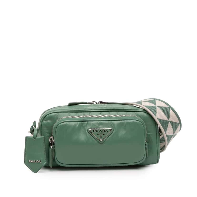 Prada Nappa Antique Multi Pocket Crossbody Green Leather Very good condition - Front View