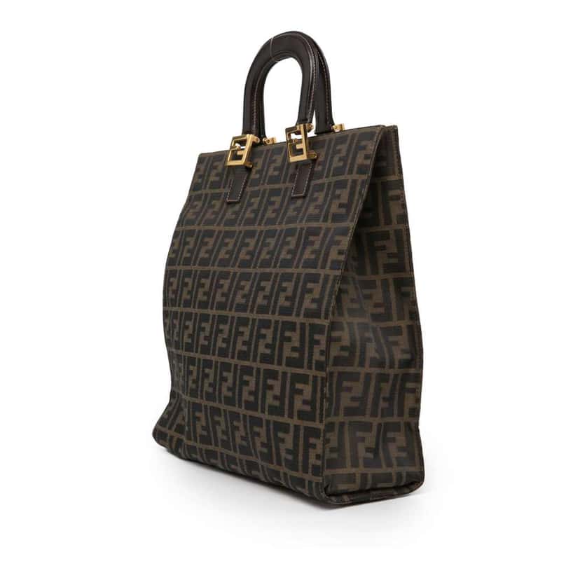 Fendi Zucca Canvas Twins Tote Brown Canvas Good condition - Back View