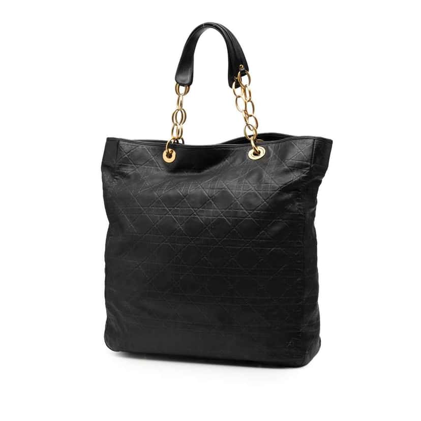 Dior Large Lambskin Cannage Lady Dior Soft Shopping Tote Black Leather Very good condition - Back View