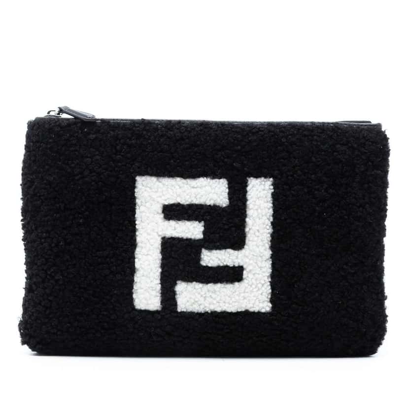 Fendi Shearling FF Flat Pouch Black Very good condition - Front View