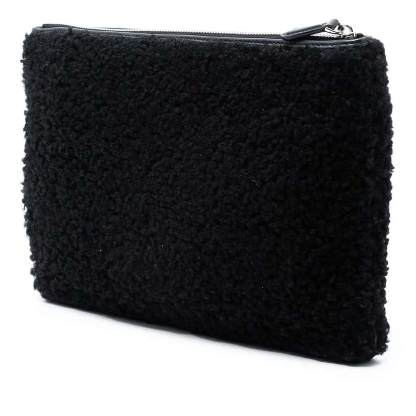 Fendi Shearling FF Flat Pouch Black Very good condition - Back View