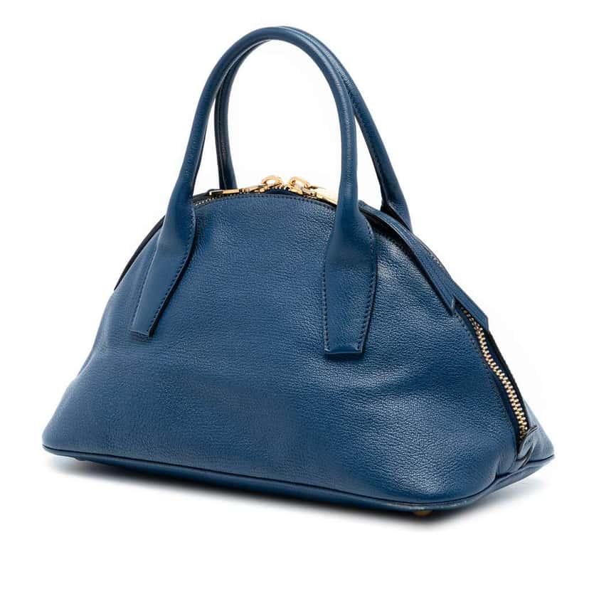 Miu Miu Goatskin Madras Bowling Bag Blue Leather Good condition - Back View