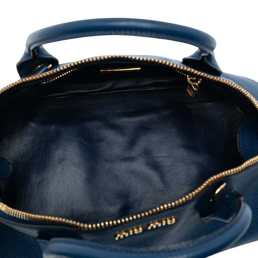 Miu Miu Goatskin Madras Bowling Bag Blue Leather Good condition - Model View
