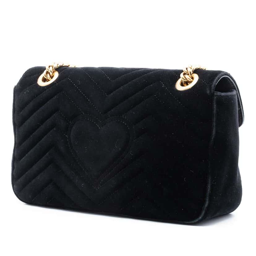 Gucci Medium GG Marmont Matelasse Velvet Sequin Embellished Shoulder Bag Black Velvet Very good condition - Back View