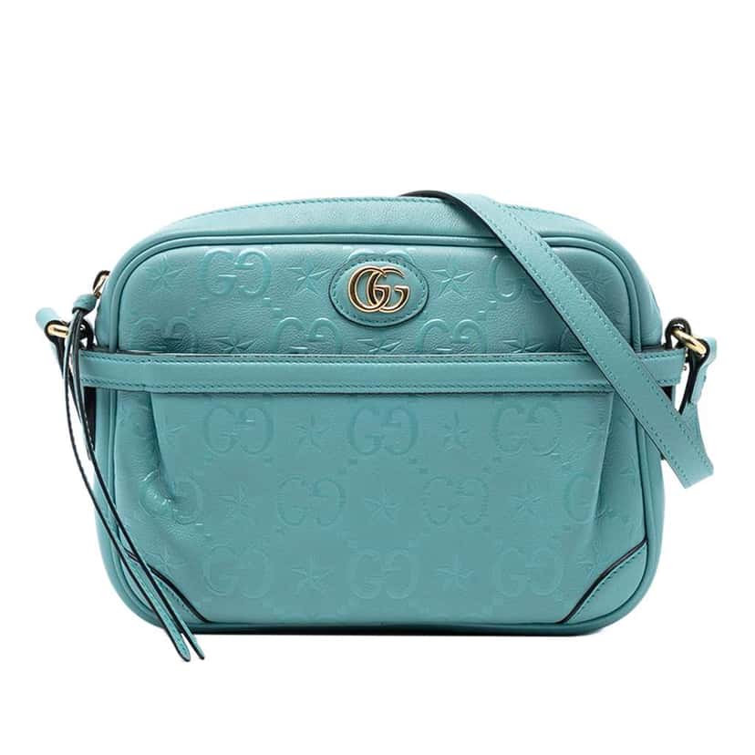 Gucci GG Star Embossed Leather Crossbody Blue Leather Very good condition - Front View