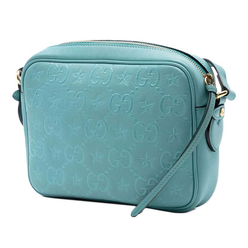 Gucci GG Star Embossed Leather Crossbody Blue Leather Very good condition - Back View