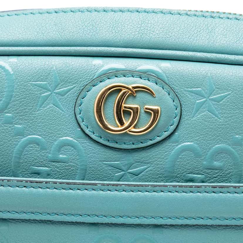 Gucci GG Star Embossed Leather Crossbody Blue Leather Very good condition - Box View