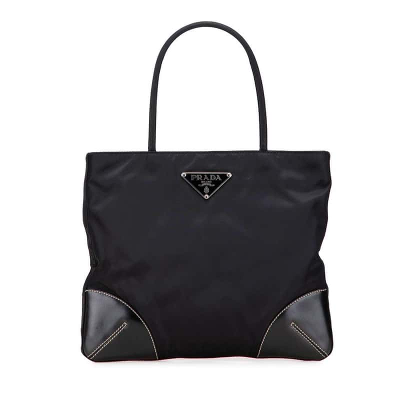 Prada Vitello Trimmed Tessuto Tote Black Good condition - Front View