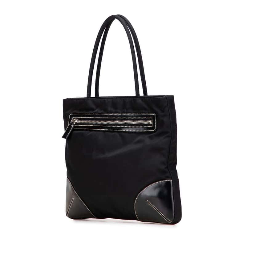 Prada Vitello Trimmed Tessuto Tote Black Good condition - Back View