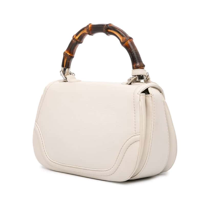 Gucci Medium Calfskin New Bamboo Top Handle Bag White Leather Good condition - Back View