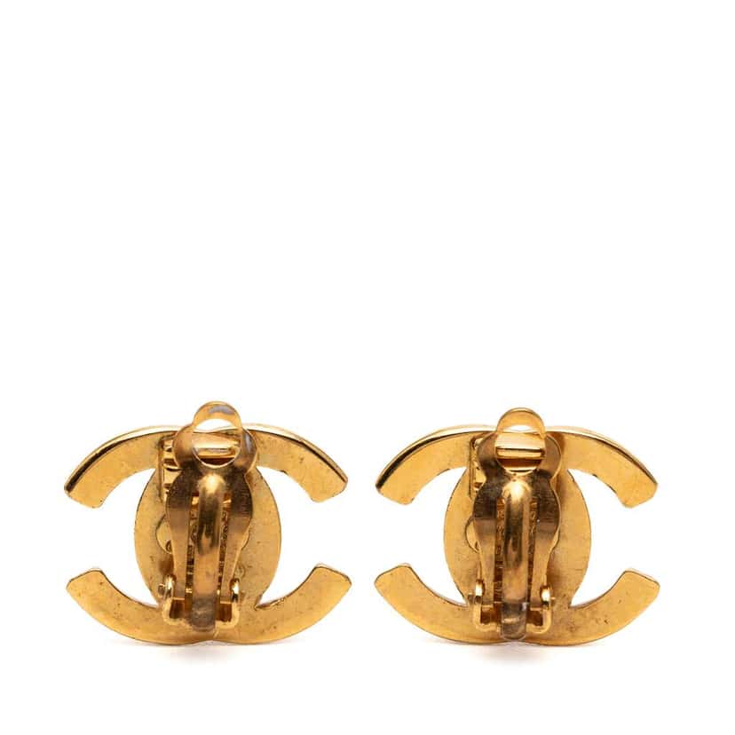 Chanel Gold Plated CC Turn Lock Clip on Earrings Gold Metal Good condition - Back View