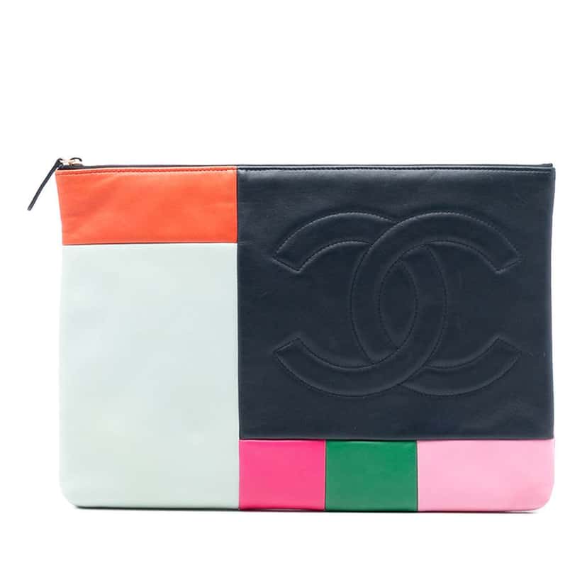 Chanel Large Lambskin Colorblock Patchwork O Case Blue Leather Good condition - Front View