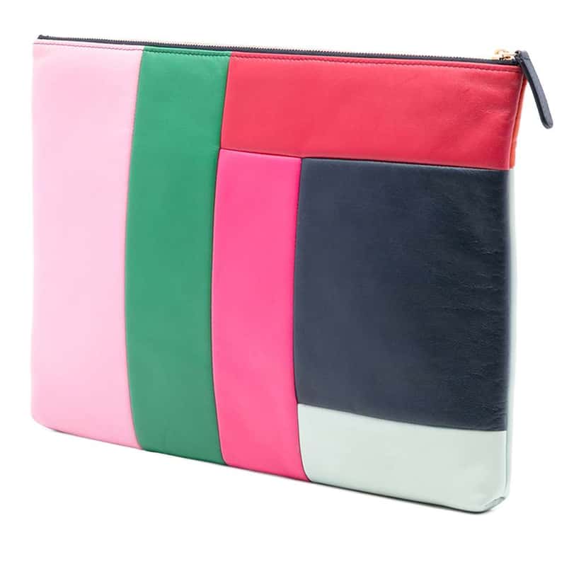 Chanel Large Lambskin Colorblock Patchwork O Case Blue Leather Good condition - Back View