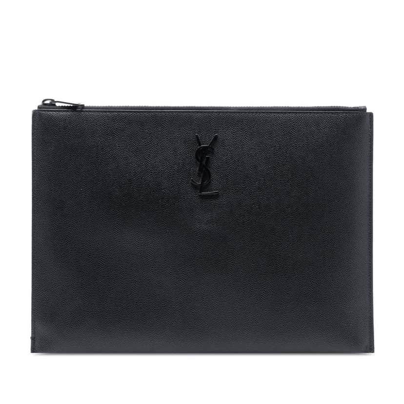 Saint Laurent Grain De Poudre Monogram Monochrome iPad Case Black Leather Good condition - Front View