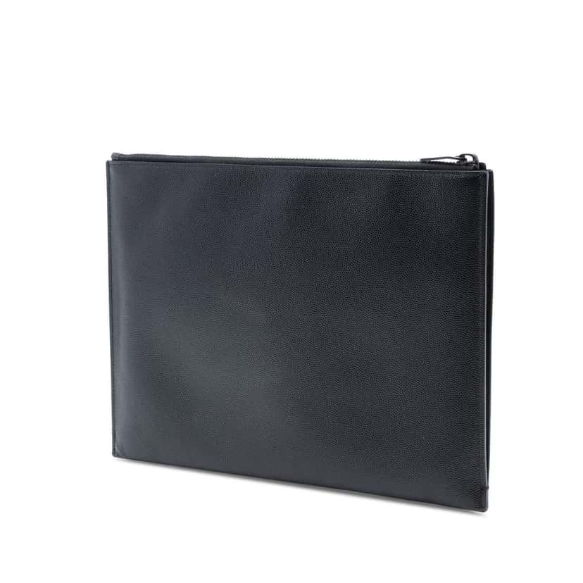 Saint Laurent Grain De Poudre Monogram Monochrome iPad Case Black Leather Good condition - Back View
