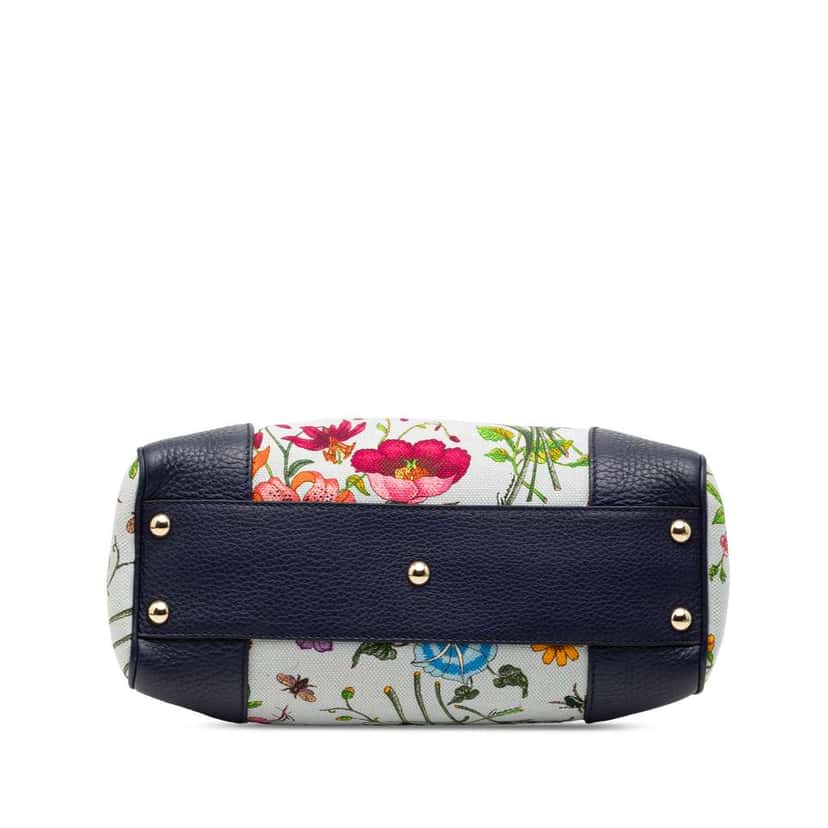 Gucci Small Canvas Flora Bamboo Shopper Satchel Blue Canvas Good condition - Inside View