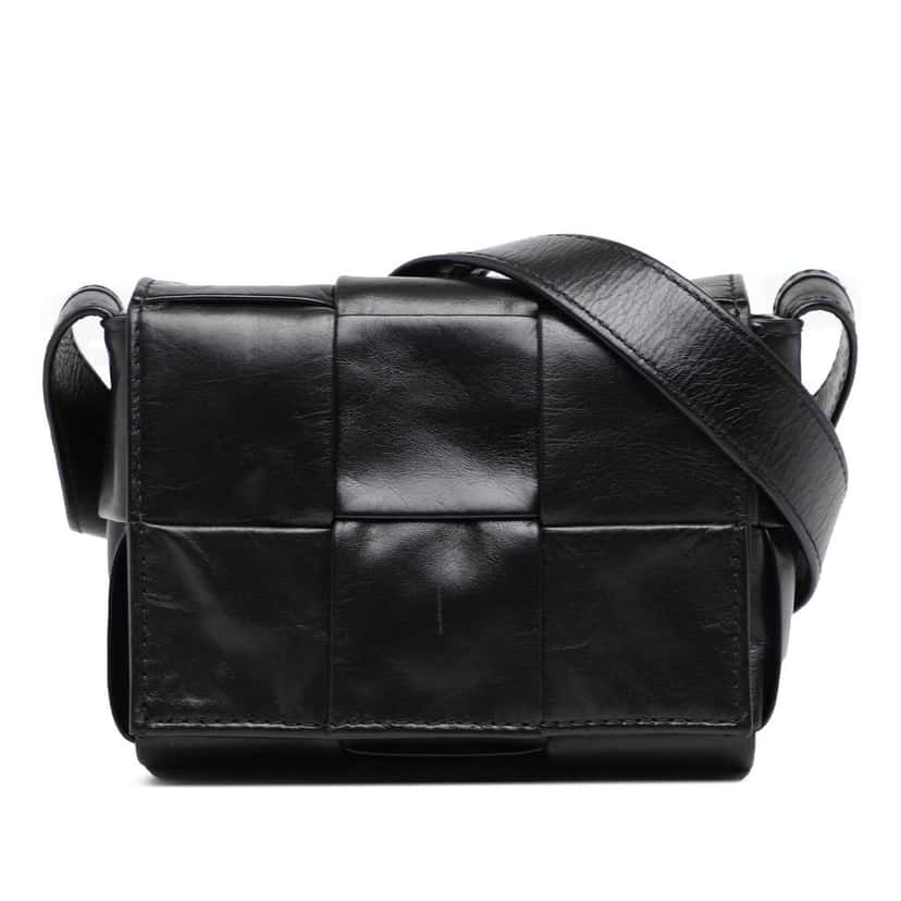 Bottega Veneta Candy Paper Calfskin Intrecciato Cassette Crossbody Black Leather Very good condition - Front View