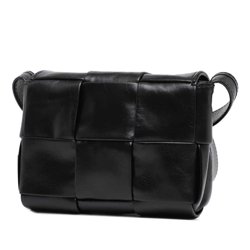 Bottega Veneta Candy Paper Calfskin Intrecciato Cassette Crossbody Black Leather Very good condition - Back View