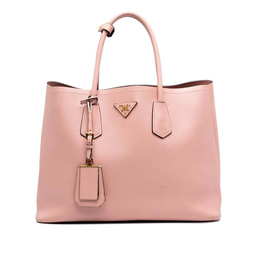 Prada Large Saffiano Cuir Double Satchel Pink Leather Good condition - Front View
