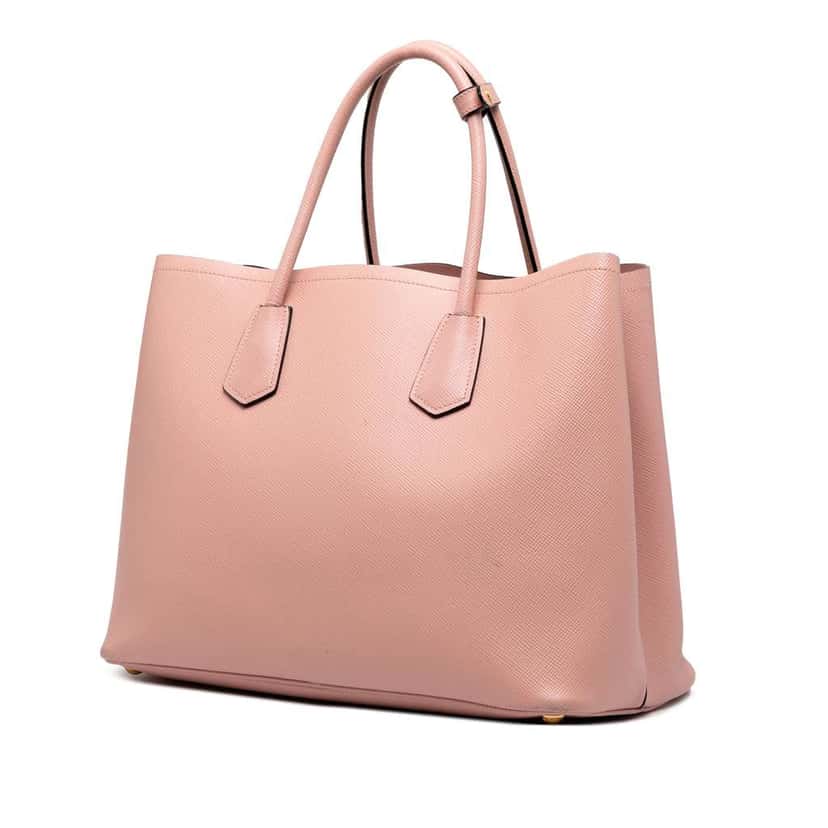 Prada Large Saffiano Cuir Double Satchel Pink Leather Good condition - Back View