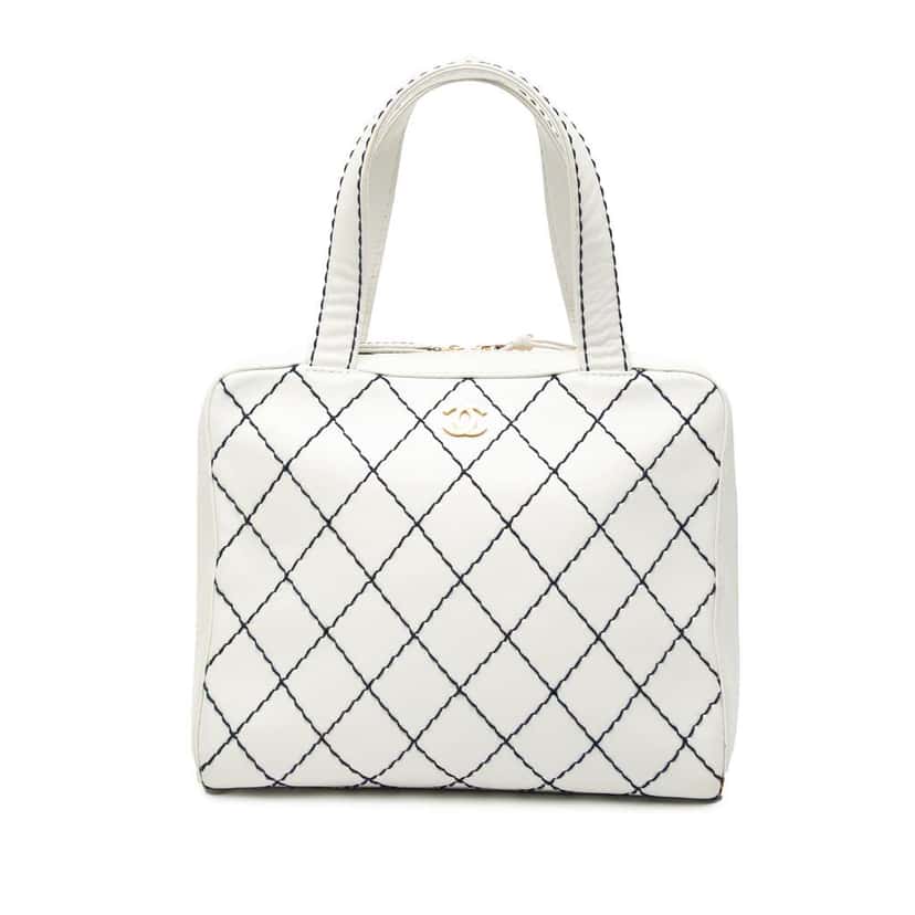 Chanel CC Wild Stitch Handbag White Leather Good condition - Front View
