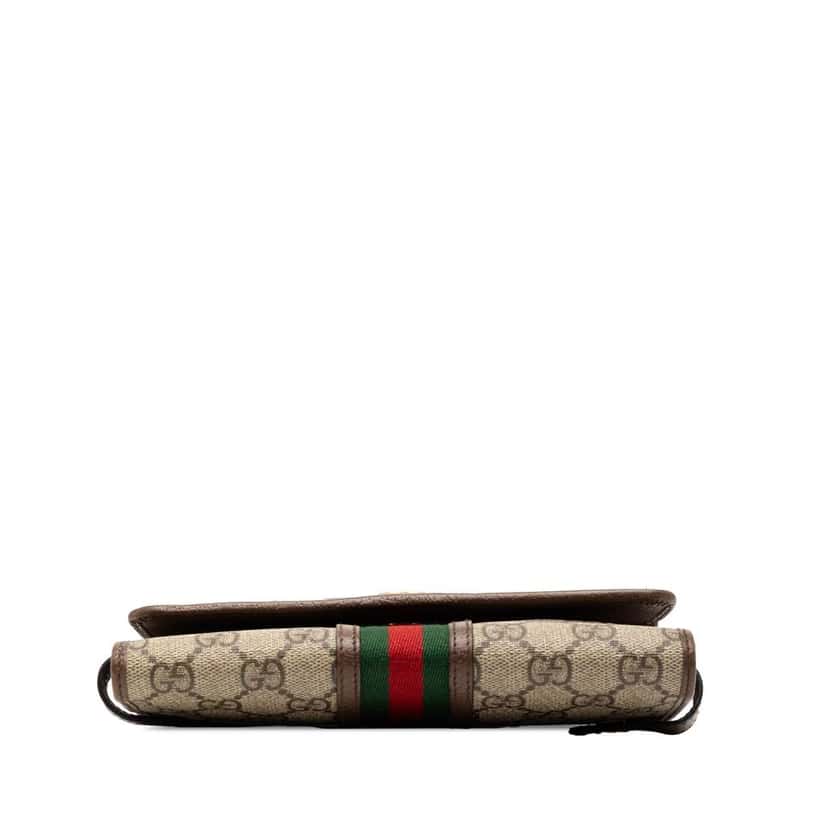 Gucci GG Supreme Web Ophidia Trifold Wallet on Strap Brown Canvas Good condition - Inside View