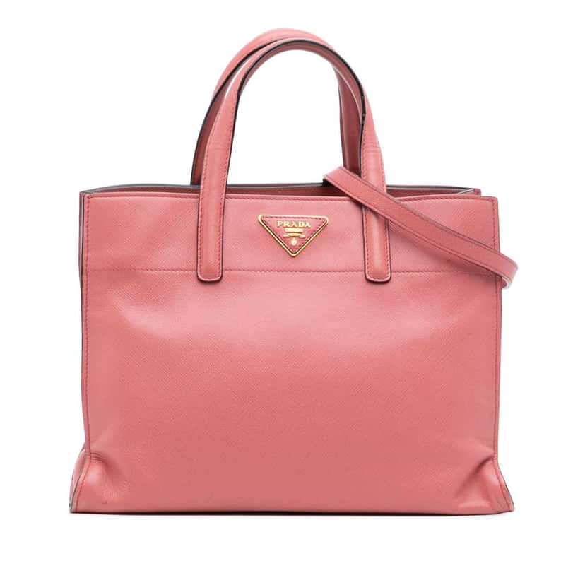 Prada Saffiano Soft Triple Pocket Tote Pink Leather Very good condition - Front View