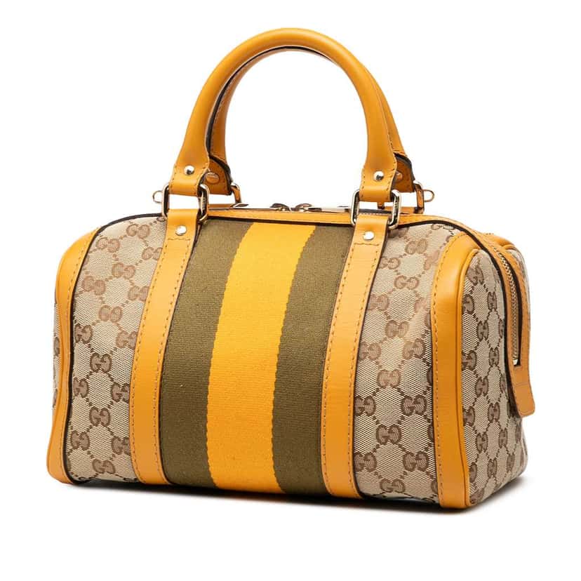 Gucci Small GG Canvas Web Joy Boston Bag Brown Canvas Good condition - Back View