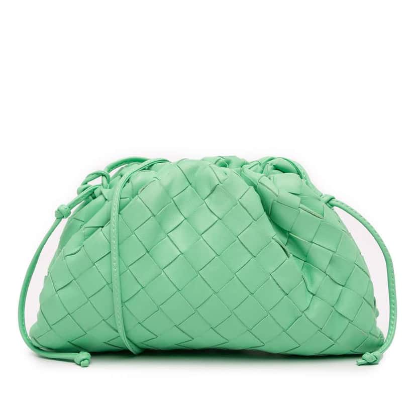 Bottega Veneta Nappa Intrecciato The Mini Pouch Crossbody Green Leather Good condition - Front View