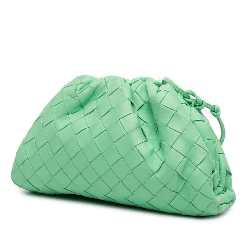 Bottega Veneta Nappa Intrecciato The Mini Pouch Crossbody Green Leather Good condition - Back View