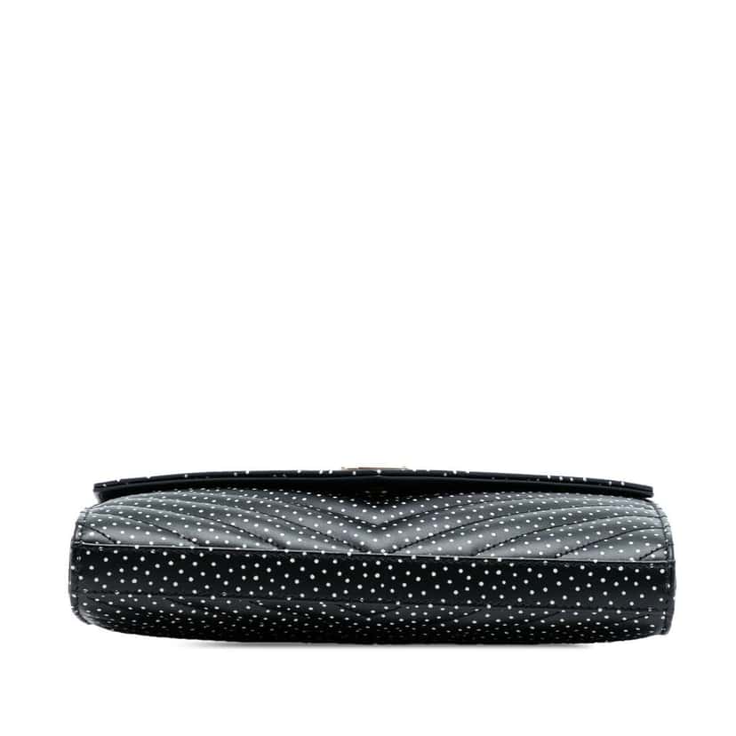 Saint Laurent Quilted Chevron Calfskin Polka Dot Monogram Envelope Chain Wallet Black Leather Good condition - Inside View