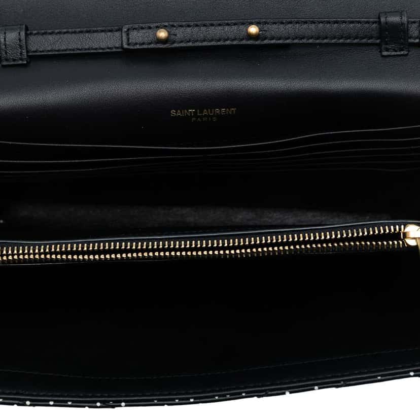 Saint Laurent Quilted Chevron Calfskin Polka Dot Monogram Envelope Chain Wallet Black Leather Good condition - Model View
