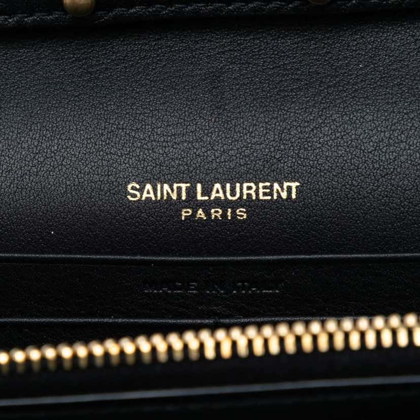 Saint Laurent Quilted Chevron Calfskin Polka Dot Monogram Envelope Chain Wallet Black Leather Good condition - Box View