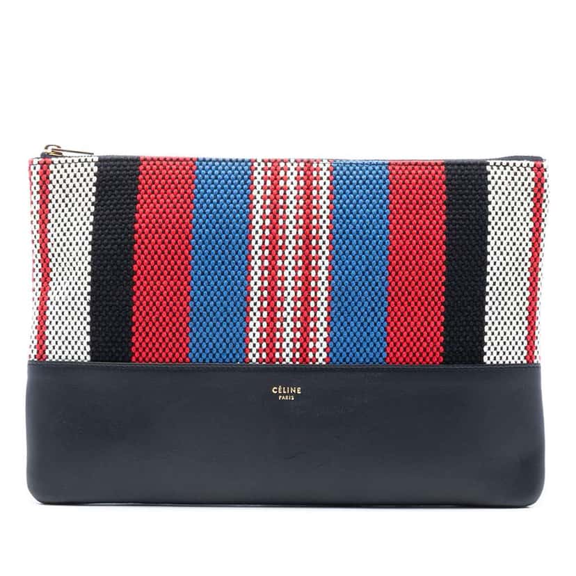 Celine Canvas Striped Solo Pouch Black Canvas Very good condition - Front View