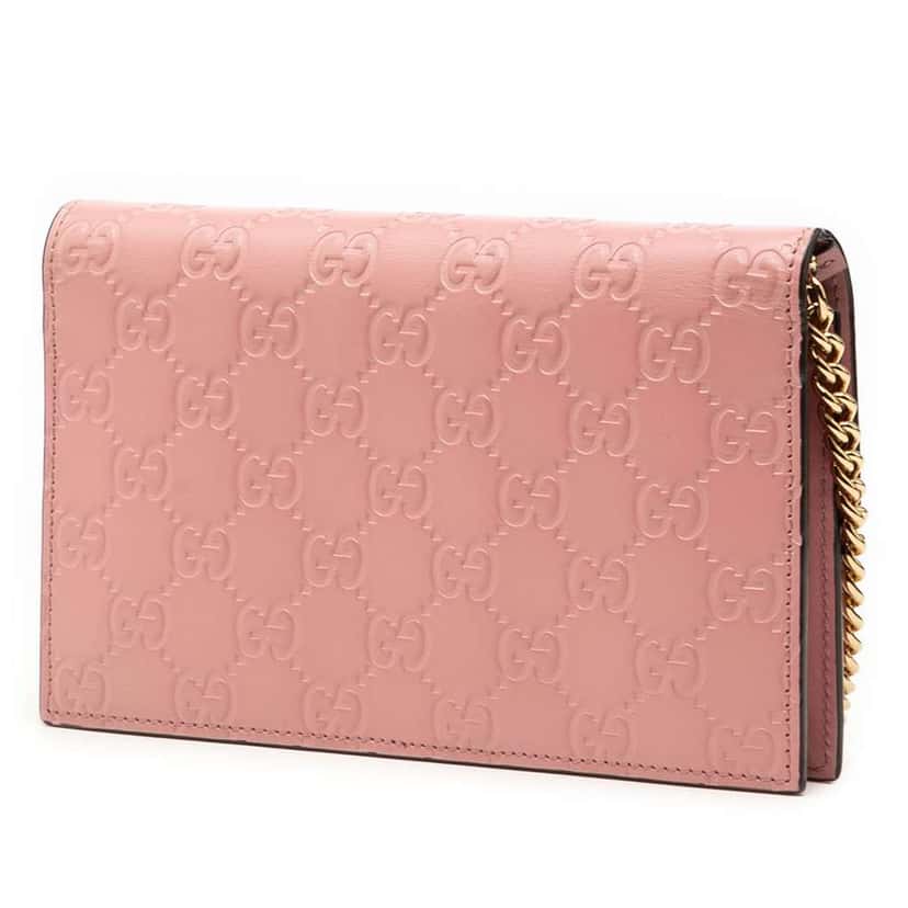 Gucci Guccissima Icon Wallet On Chain Pink Leather Good condition - Back View