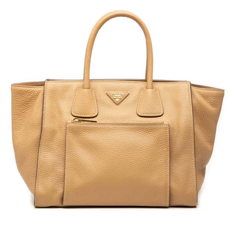 Prada Vitello Daino Front Pocket Open Convertible Tote Brown Leather Good condition - Front View