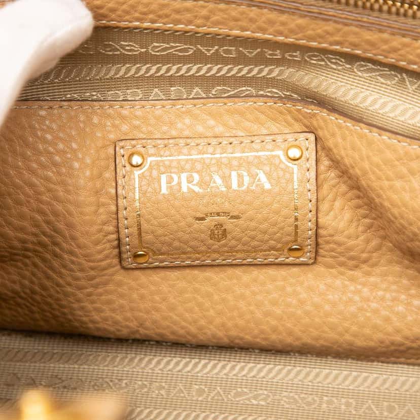Prada Vitello Daino Front Pocket Open Convertible Tote Brown Leather Good condition - Box View