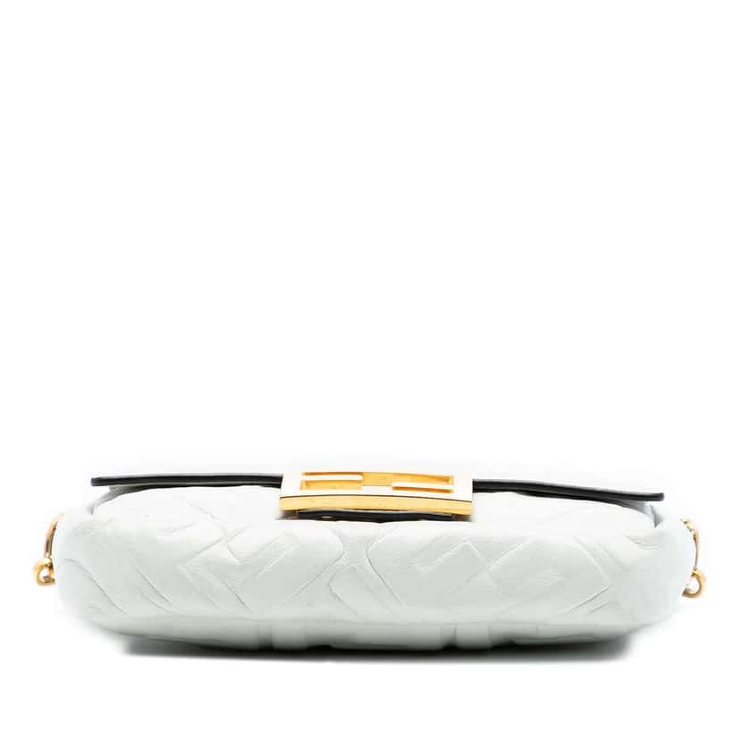 Fendi Mini Zucca Embossed Leather Baguette Satchel White Leather Good condition - Inside View