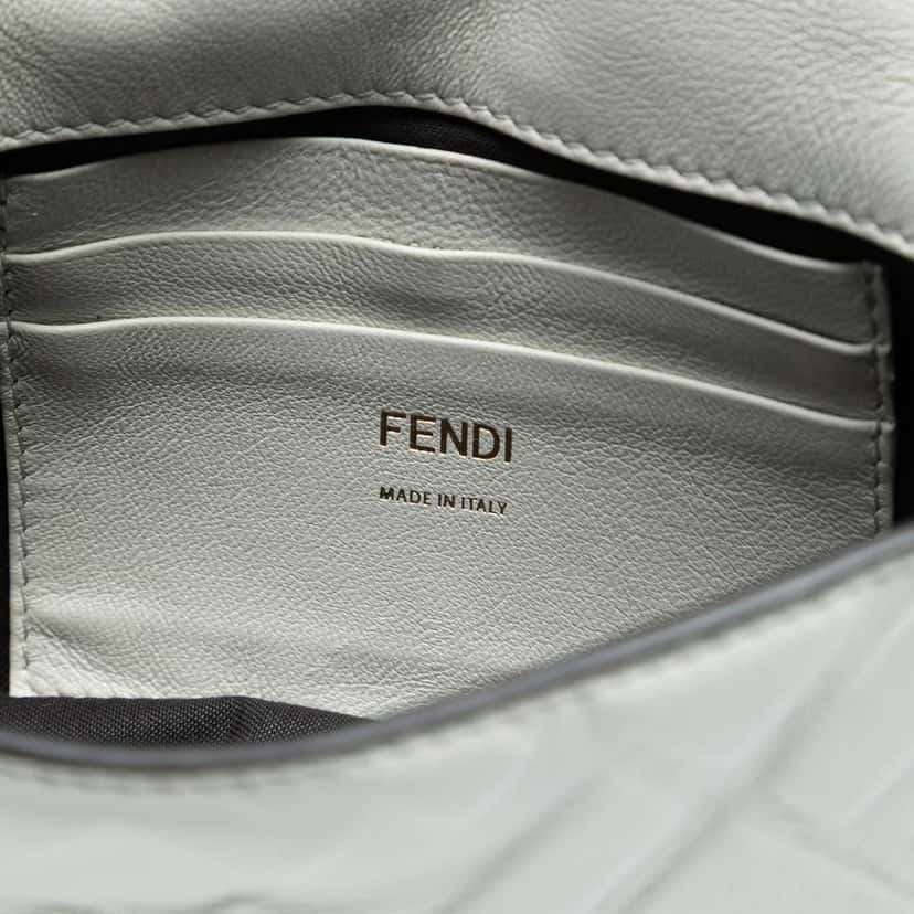 Fendi Mini Zucca Embossed Leather Baguette Satchel White Leather Good condition - Box View