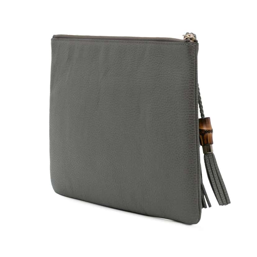 Gucci Calfskin Bamboo Tassel Clutch Grey Leather Good condition - Back View
