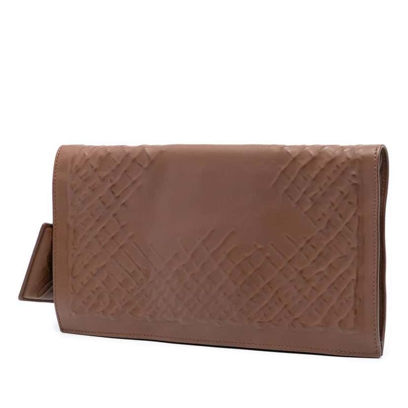 Bottega Veneta Nappa Embossed Intrecciato Turnlock Clutch Brown Leather Very good condition - Back View
