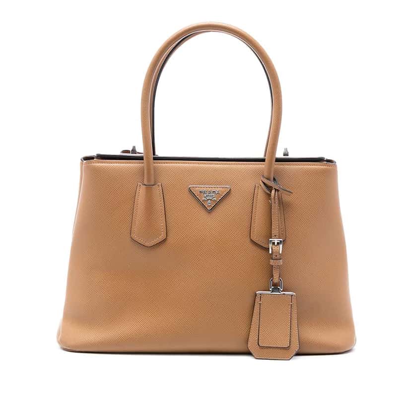 Prada Saffiano Cuir Turnlock Twin Satchel Brown Leather Good condition - Front View