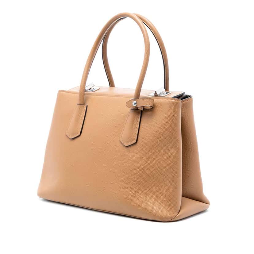 Prada Saffiano Cuir Turnlock Twin Satchel Brown Leather Good condition - Back View