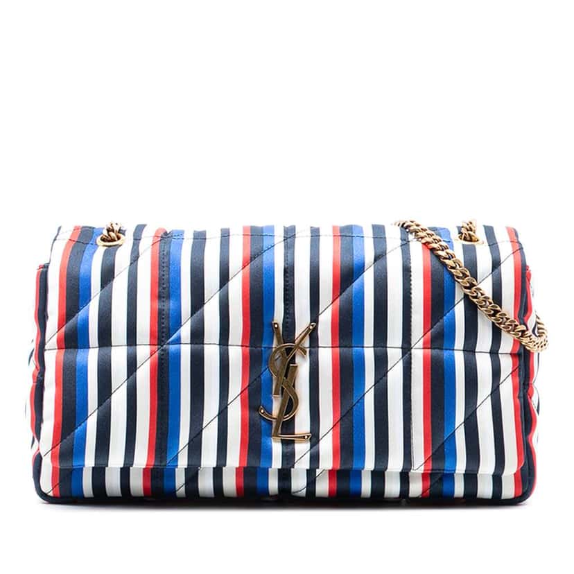 Saint Laurent Medium Quilted Silk Carre Patchwork Jamie Shoulder Bag White Silk Very good condition - Front View